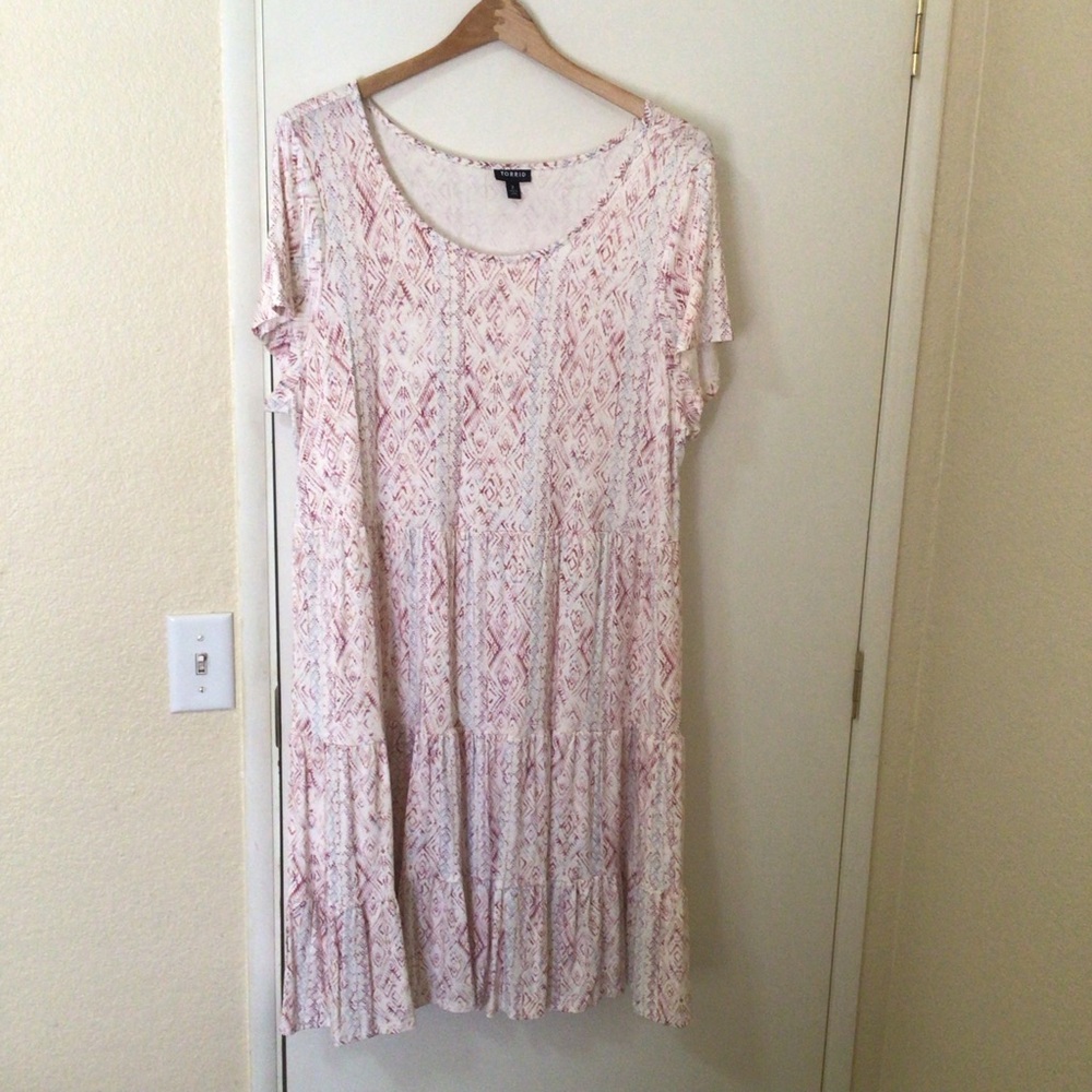 Torrid Womens Summer Dress Plus Size 2X Pink/Ivory Ruffle Cottagecore Boho NWOT - Picture 2 of 9
